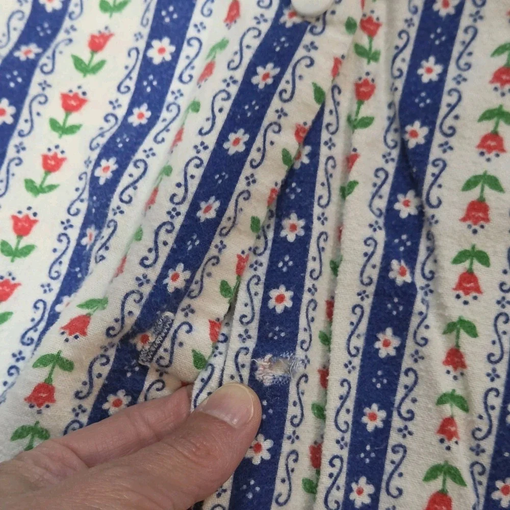 Kittens by Katz Girls Flannel Pajama Top M/L Ditsy Floral Stripe VTG Eyelet Lace